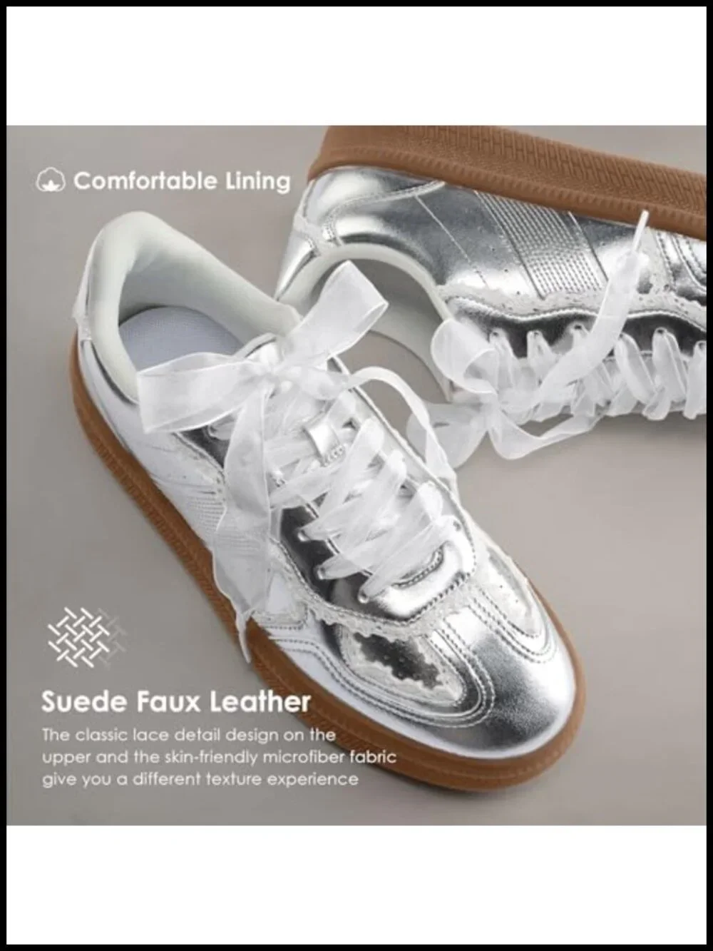 Women's Lace Detail Fashion Sneakers with Retro Gum Sole Comfortable Casual